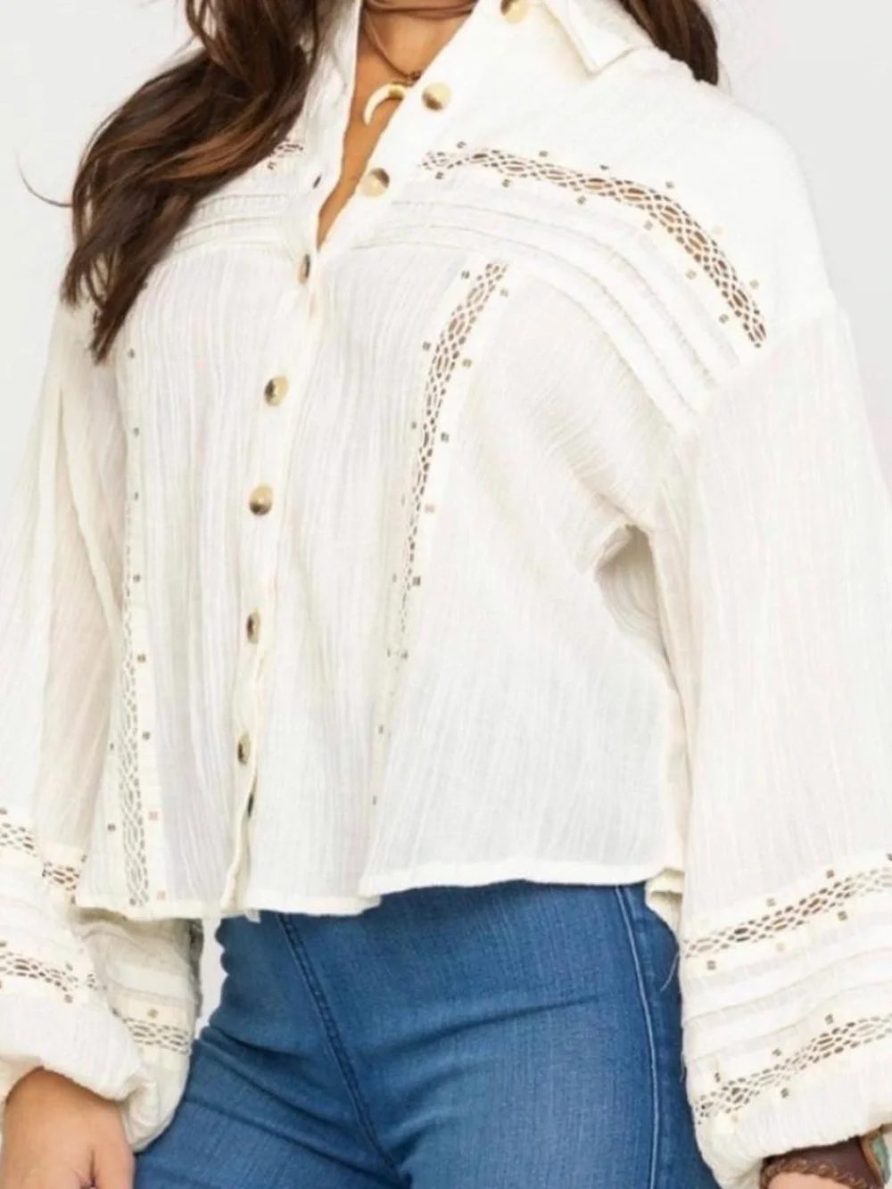 Free People Cream Button-Front Blouse